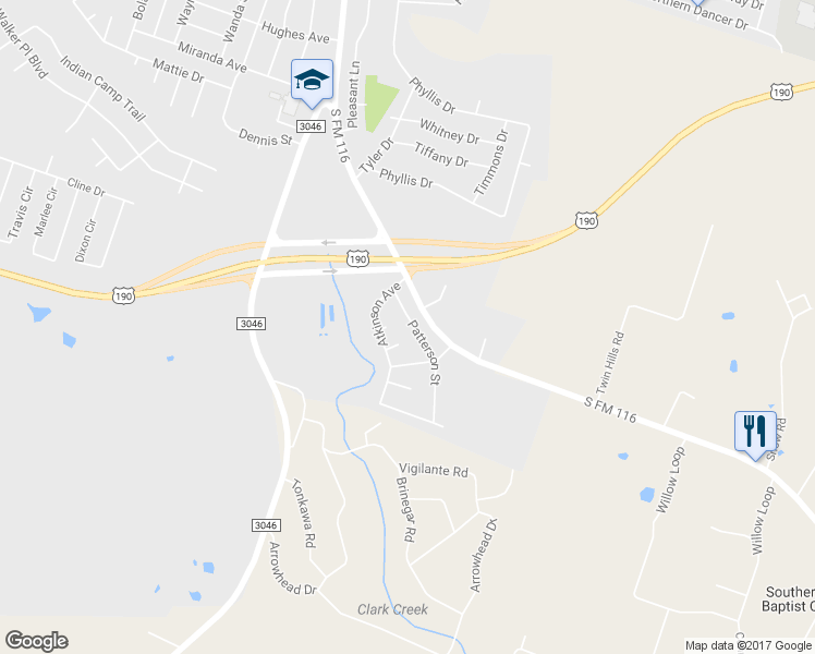 map of restaurants, bars, coffee shops, grocery stores, and more near 116 Patterson Street in Copperas Cove