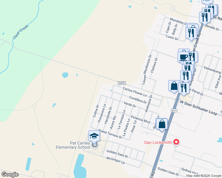 map of restaurants, bars, coffee shops, grocery stores, and more near 6308 Cordillera Drive in Killeen
