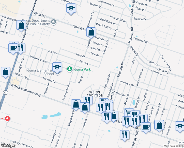 map of restaurants, bars, coffee shops, grocery stores, and more near 4202 Mildred Avenue in Killeen