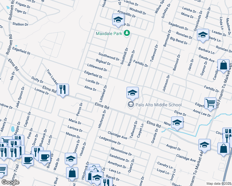 map of restaurants, bars, coffee shops, grocery stores, and more near 3602 Dustin Court in Killeen
