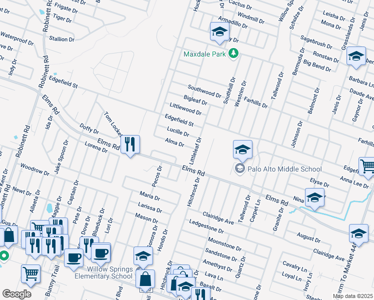 map of restaurants, bars, coffee shops, grocery stores, and more near 2608 Alma Drive in Killeen