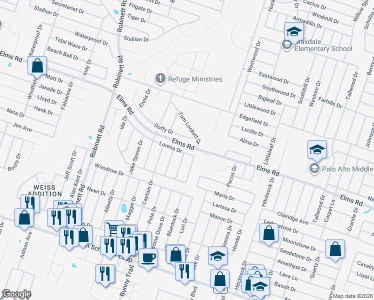 map of restaurants, bars, coffee shops, grocery stores, and more near 3105 Lorena Drive in Killeen