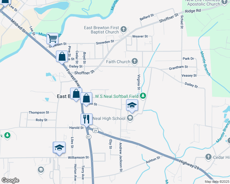 map of restaurants, bars, coffee shops, grocery stores, and more near 737 Brandenburg Street in Brewton