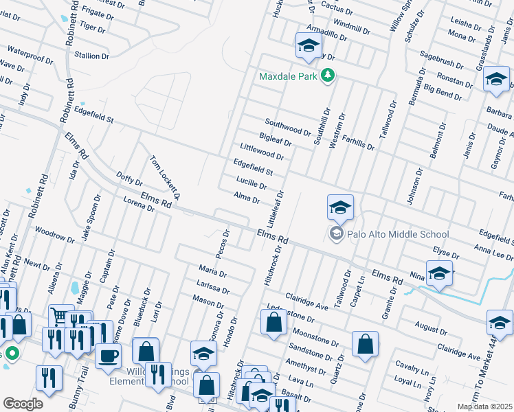 map of restaurants, bars, coffee shops, grocery stores, and more near 2608 Alma Drive in Killeen