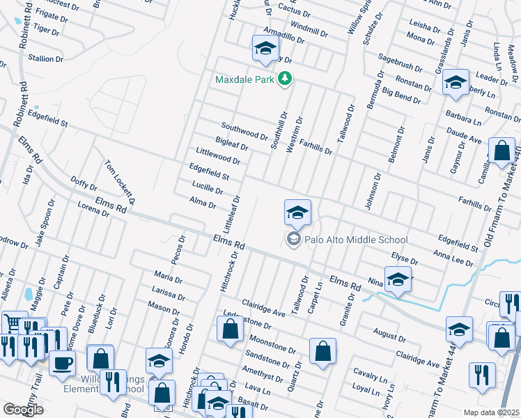 map of restaurants, bars, coffee shops, grocery stores, and more near 3602 Dustin Court in Killeen