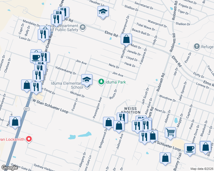 map of restaurants, bars, coffee shops, grocery stores, and more near 4210 Rosebelle Avenue in Killeen