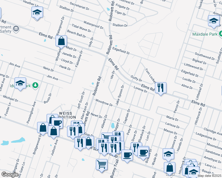 map of restaurants, bars, coffee shops, grocery stores, and more near 3606 Ida Drive in Killeen