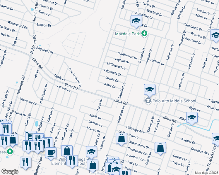 map of restaurants, bars, coffee shops, grocery stores, and more near 2608 Alma Drive in Killeen