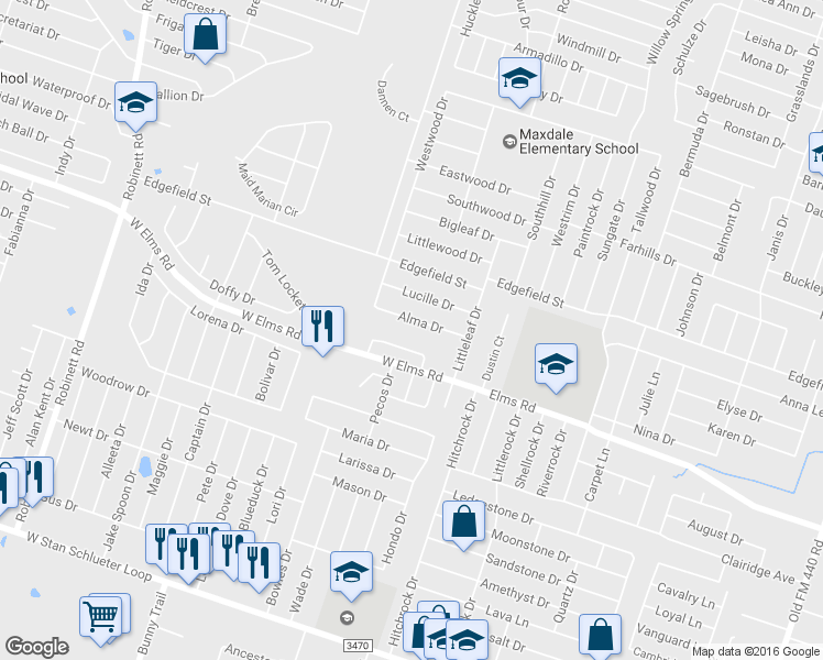 map of restaurants, bars, coffee shops, grocery stores, and more near 2709 Vernice Loop in Killeen