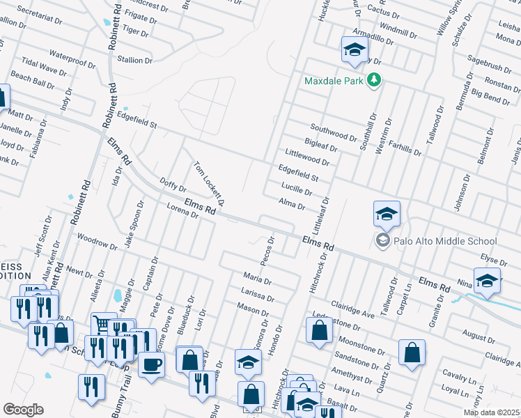 map of restaurants, bars, coffee shops, grocery stores, and more near 2807 Vernice Loop in Killeen