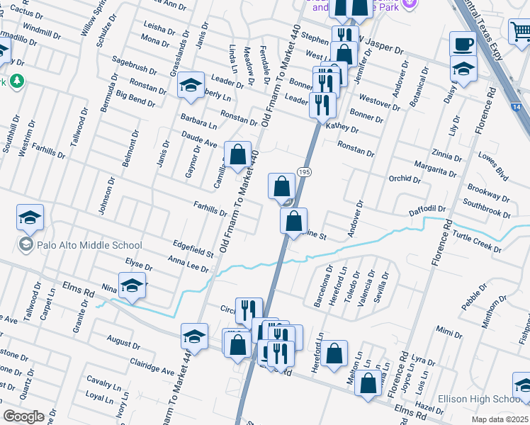 map of restaurants, bars, coffee shops, grocery stores, and more near 3110 Baldwin Loop in Killeen