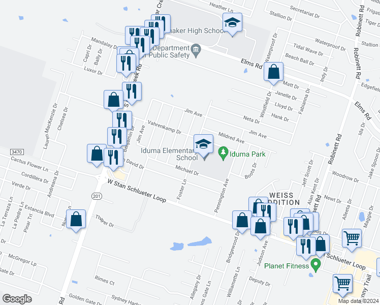 map of restaurants, bars, coffee shops, grocery stores, and more near 4311 Foster Lane in Killeen