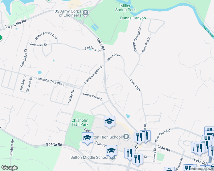 map of restaurants, bars, coffee shops, grocery stores, and more near 3000 Legend Oaks Boulevard in Belton