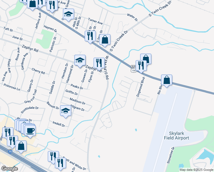 map of restaurants, bars, coffee shops, grocery stores, and more near 1505 Martin Luther King Junior Boulevard in Killeen