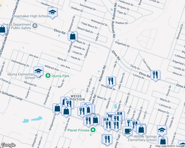 map of restaurants, bars, coffee shops, grocery stores, and more near 4001 Bade Drive in Killeen