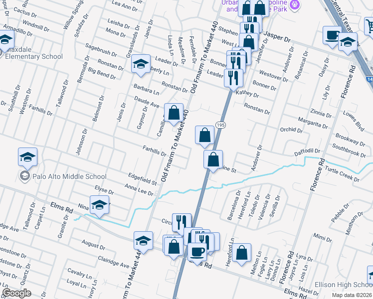 map of restaurants, bars, coffee shops, grocery stores, and more near 2305 South Fort Hood Street in Killeen