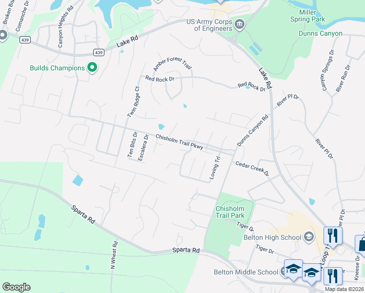 map of restaurants, bars, coffee shops, grocery stores, and more near 1700 Chisholm Trail Parkway in Belton