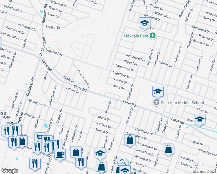 map of restaurants, bars, coffee shops, grocery stores, and more near 2804 Lucille Drive in Killeen
