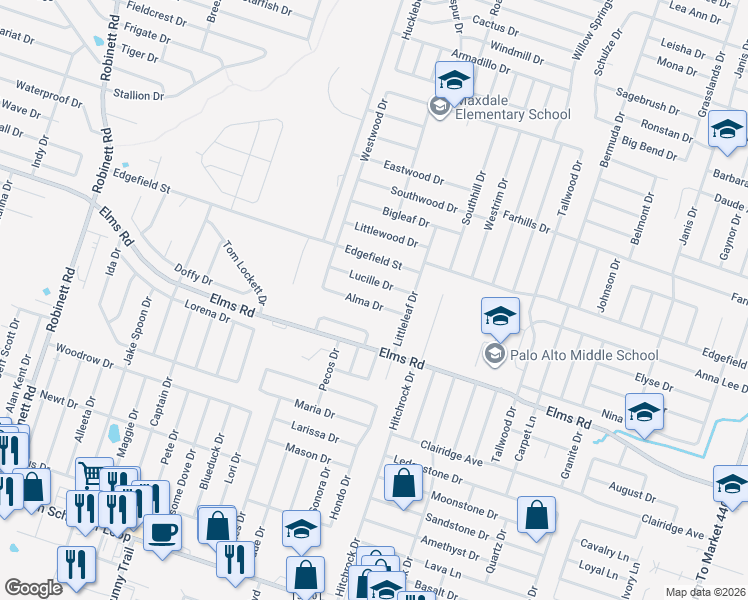 map of restaurants, bars, coffee shops, grocery stores, and more near 2701 Alma Drive in Killeen
