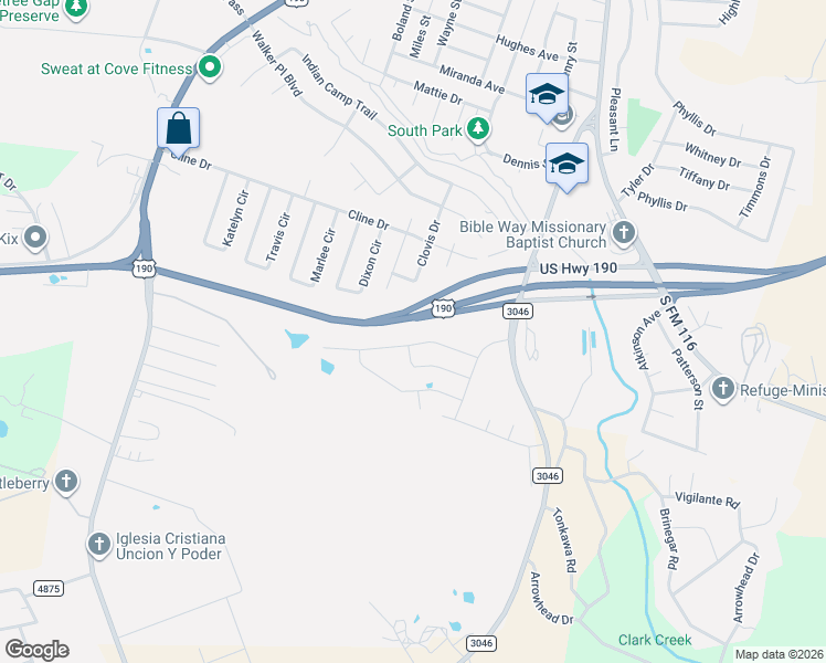 map of restaurants, bars, coffee shops, grocery stores, and more near 1201 Dixon Circle in Copperas Cove