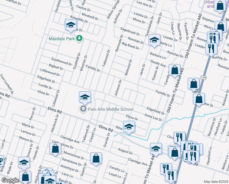 map of restaurants, bars, coffee shops, grocery stores, and more near 3315 Augustine Drive in Killeen
