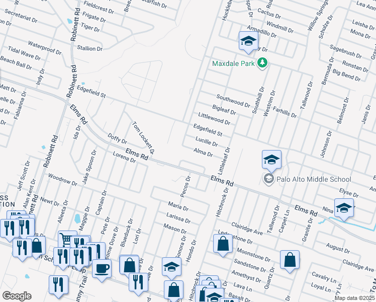 map of restaurants, bars, coffee shops, grocery stores, and more near 2804 Lucille Drive in Killeen