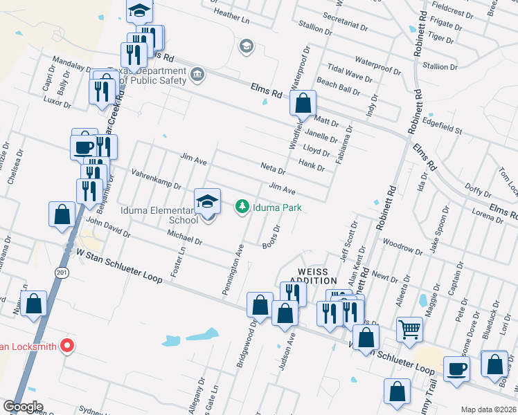 map of restaurants, bars, coffee shops, grocery stores, and more near 4405 Mildred Avenue in Killeen