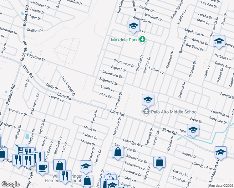 map of restaurants, bars, coffee shops, grocery stores, and more near 2602 Lucille Drive in Killeen