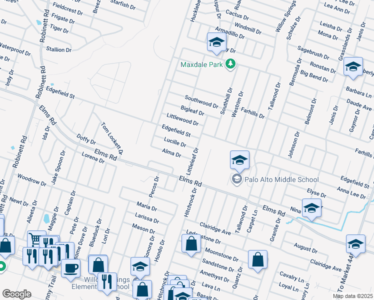 map of restaurants, bars, coffee shops, grocery stores, and more near 2604 Lucille Drive in Killeen