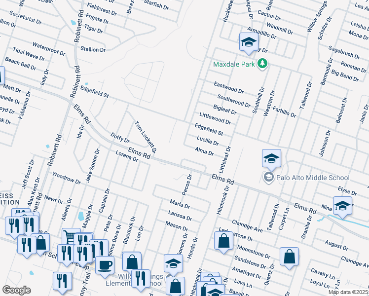 map of restaurants, bars, coffee shops, grocery stores, and more near 2808 Alma Drive in Killeen