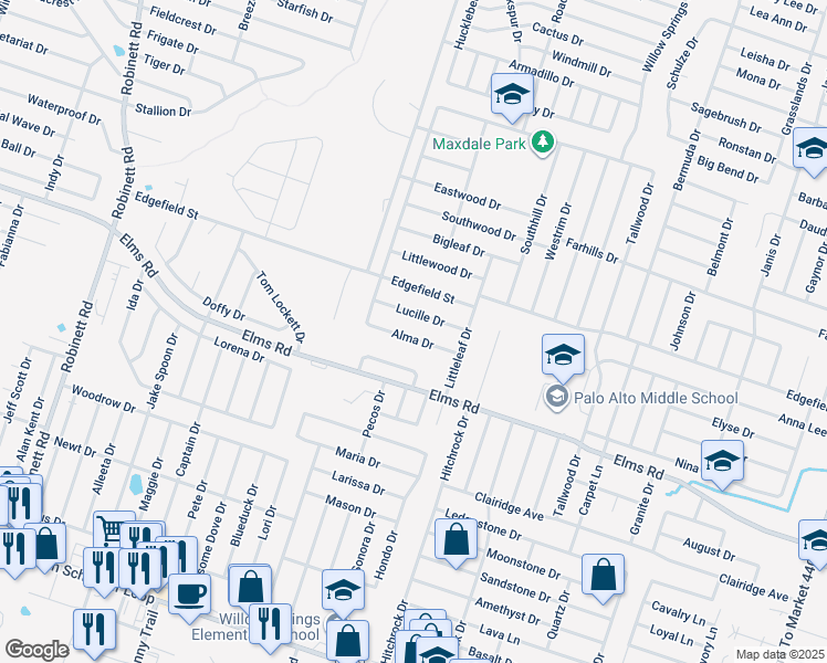 map of restaurants, bars, coffee shops, grocery stores, and more near 2703 Lucille Drive in Killeen
