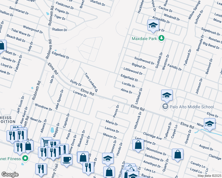 map of restaurants, bars, coffee shops, grocery stores, and more near 3605 Westwood Drive in Killeen