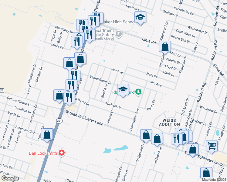 map of restaurants, bars, coffee shops, grocery stores, and more near 4301 Foster Lane in Killeen