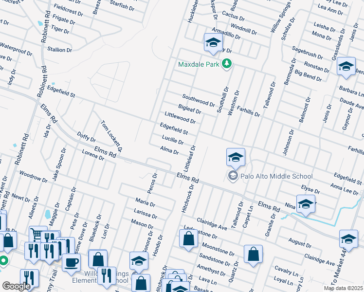 map of restaurants, bars, coffee shops, grocery stores, and more near 2606 Lucille Drive in Killeen