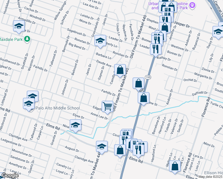 map of restaurants, bars, coffee shops, grocery stores, and more near 1400 Buckley Drive in Killeen