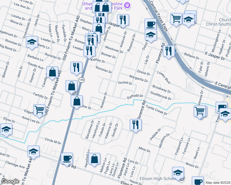 map of restaurants, bars, coffee shops, grocery stores, and more near 2408 Botanical Drive in Killeen