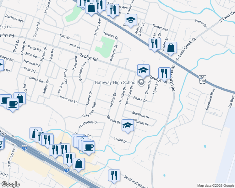 map of restaurants, bars, coffee shops, grocery stores, and more near 1411 Saddle Drive in Killeen