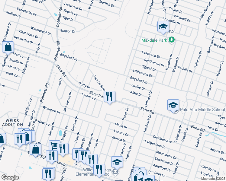 map of restaurants, bars, coffee shops, grocery stores, and more near 3009 Tom Lockett Drive in Killeen