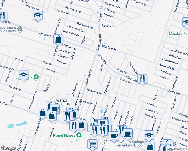 map of restaurants, bars, coffee shops, grocery stores, and more near 3709 Ida Drive in Killeen