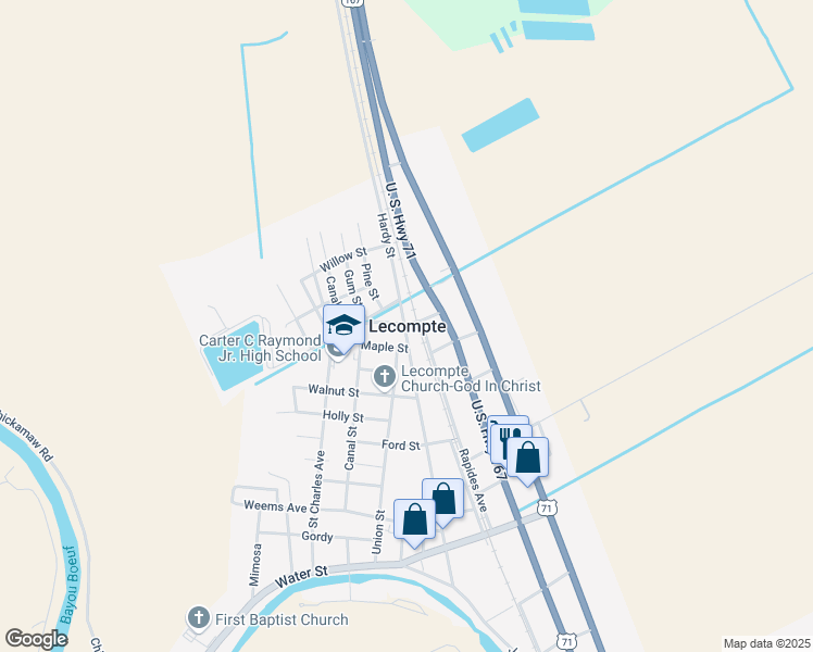 map of restaurants, bars, coffee shops, grocery stores, and more near in Lecompte