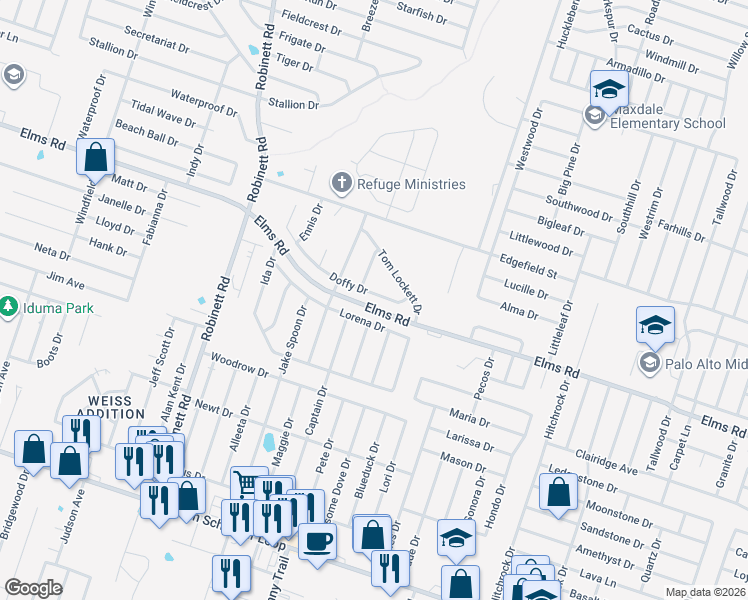 map of restaurants, bars, coffee shops, grocery stores, and more near 3304 Doffy Drive in Killeen