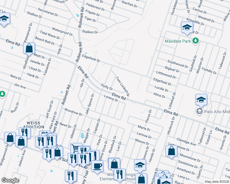 map of restaurants, bars, coffee shops, grocery stores, and more near 3206 Doffy Drive in Killeen