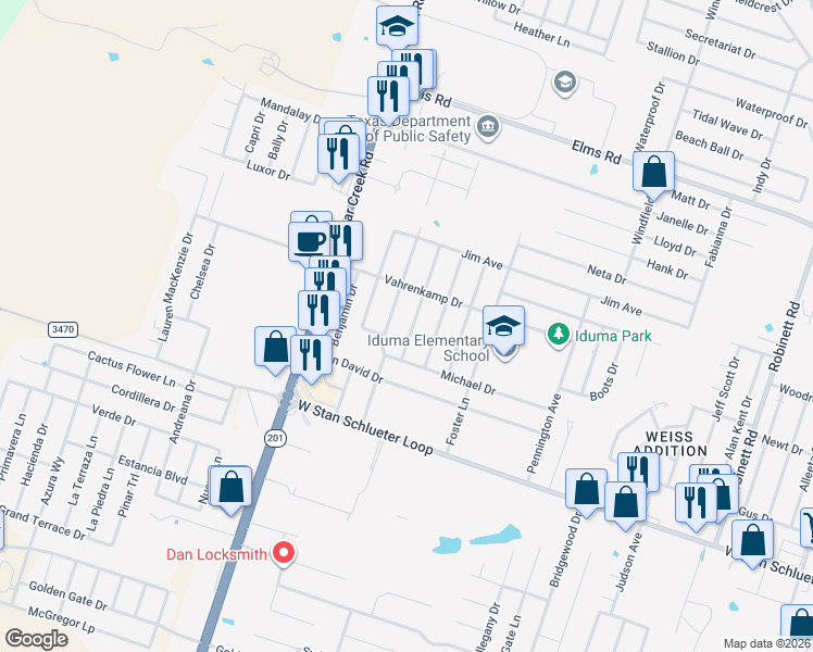 map of restaurants, bars, coffee shops, grocery stores, and more near 4401 Adolph Avenue in Killeen