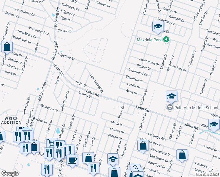 map of restaurants, bars, coffee shops, grocery stores, and more near 3605 Westwood Drive in Killeen