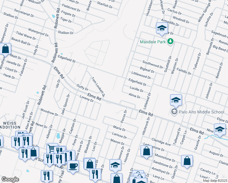 map of restaurants, bars, coffee shops, grocery stores, and more near 3606 Barnacle Drive in Killeen