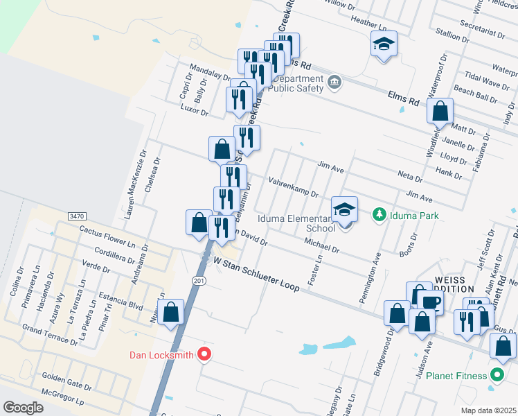 map of restaurants, bars, coffee shops, grocery stores, and more near 5604 Jim Avenue in Killeen