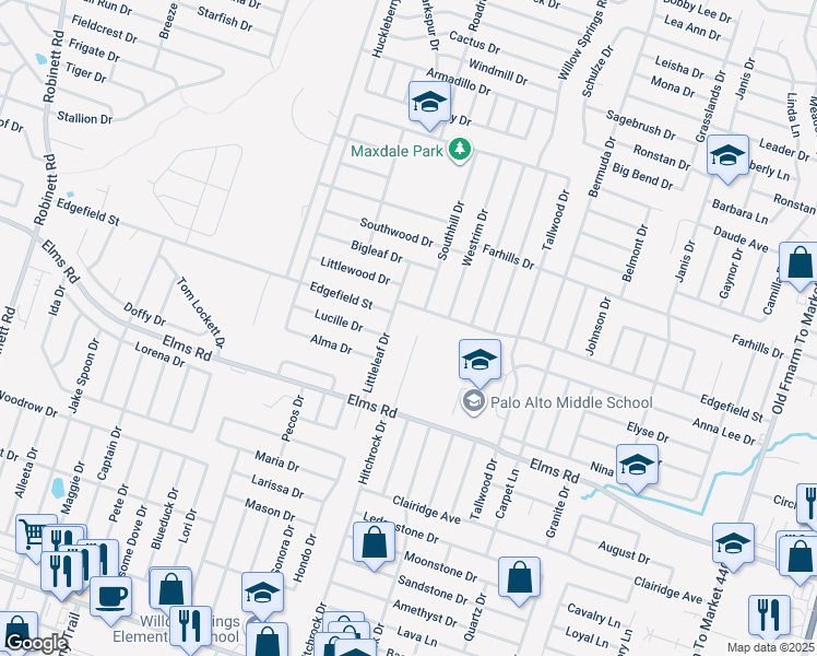 map of restaurants, bars, coffee shops, grocery stores, and more near 3501 Dustin Court in Killeen