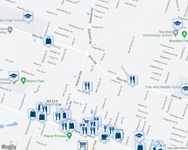 map of restaurants, bars, coffee shops, grocery stores, and more near 3801 Clementine Drive in Killeen