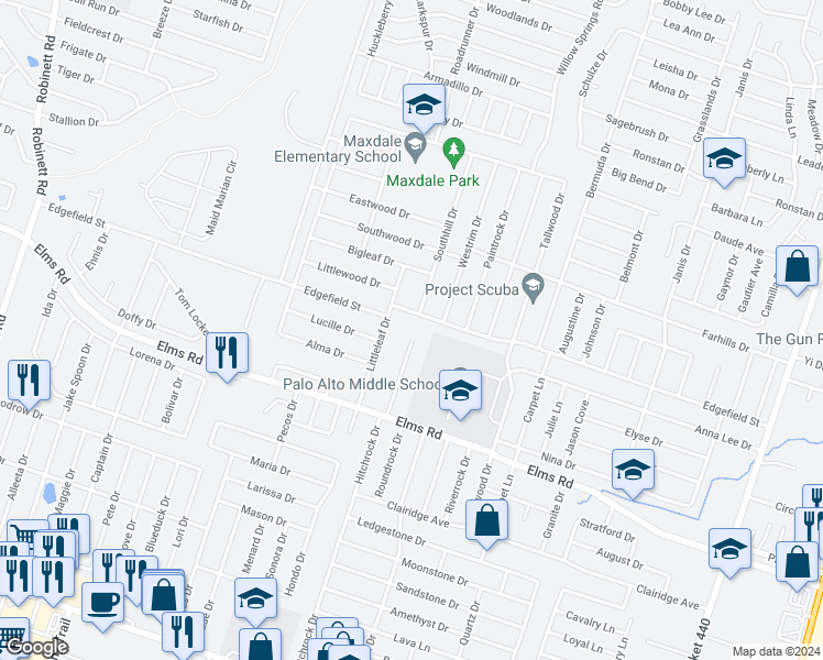 map of restaurants, bars, coffee shops, grocery stores, and more near 3501 Dustin Court in Killeen