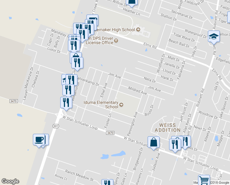 map of restaurants, bars, coffee shops, grocery stores, and more near 4301 Foster Lane in Killeen